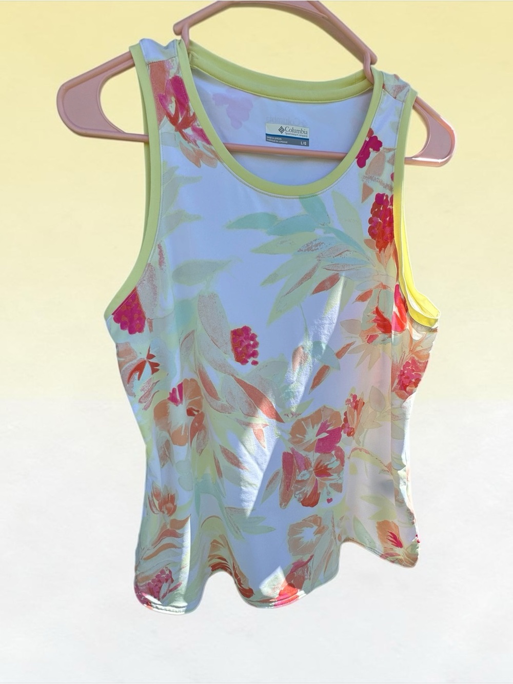 Columbia Women's Floral Performance Tank Top in White, Yellow, Pink